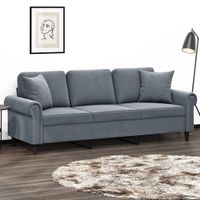 3-osobowa sofa z poduszkami, ciemnoszara, 180 cm, aksamit