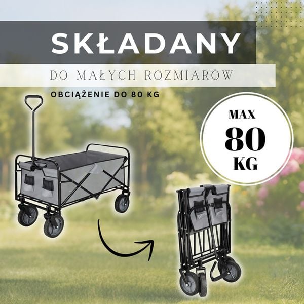 Wózek ogrodowy turystyczny składany 80 kg czarno-szary zdjęcie 4