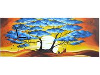 100X40CM ZEGAR ODPOCZYNEK BŁĘKITNYM DRZEWEM OBRAZ