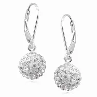 WISZĄCE SREBRNE KOLCZYKI KULKI KULECZKI 8MM KRYSZTAŁKI BIAŁE CRYSTAL BEADS