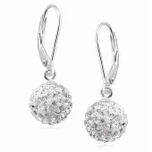 WISZĄCE SREBRNE KOLCZYKI KULKI KULECZKI 8MM KRYSZTAŁKI BIAŁE CRYSTAL BEADS