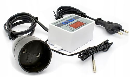 TERMOSTAT ELEKTRONICZNY REGULATOR TEMPERATURY Z GNIAZKIEM I WTYCZKĄ 230V na Arena.pl