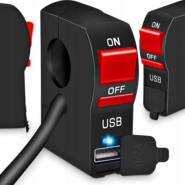 PRZEŁĄCZNIK WŁĄCZNIK ŁADOWARKA MOTOCYKL LED USB 2A zdjęcie 1
