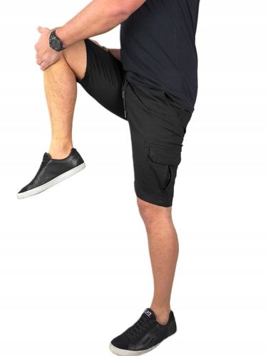 SPODENKI męskie JEANSOWE BOJÓWKI krótkie spodnie PAS z GUMKĄ Czarne r. L na Arena.pl