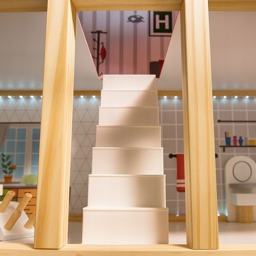 DOMEK DLA LALEK DREWNIANY LED Akcesoria Laleczki 3 Poziomy Duży Mebelki na Arena.pl