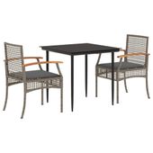 3-cz. zestaw mebli ogrodowych z poduszkami, szary rattan PE