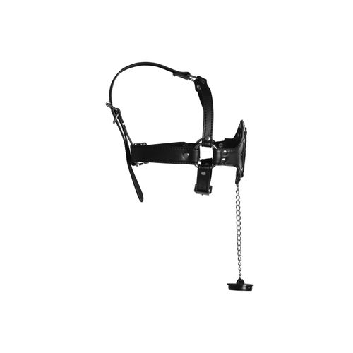 open mouth gag head harness with plug stopper   black na Arena.pl
