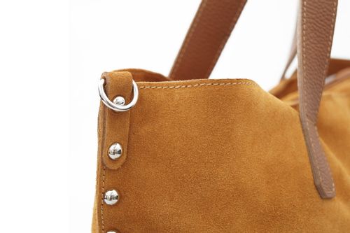 VERA PELLE torebka damska zamszowa shopper z ćwiekami V407 granatowa na Arena.pl