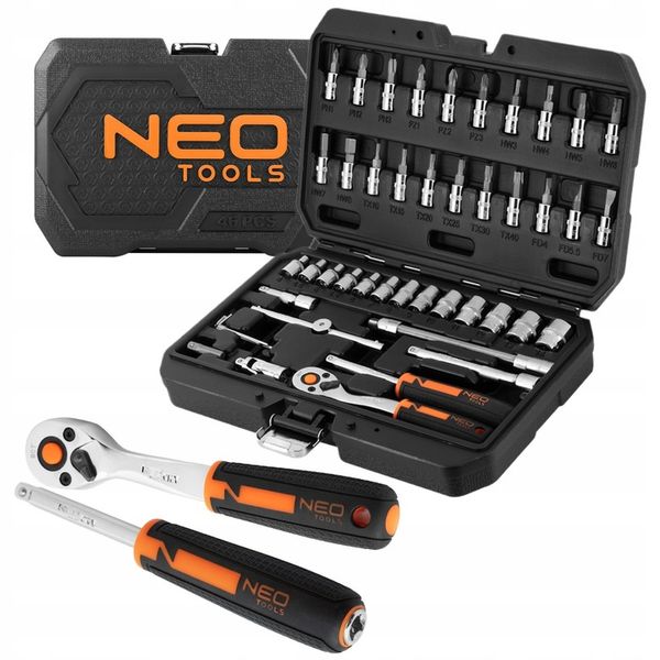 NEO 10-004 ZESTAW KOMPLET KLUCZE NASADOWE 1/4'' 46el CRV NASADKI TORX BITY zdjęcie 1