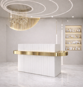 Recepcja glamour biała ryflowana z półką i podświetleniem LED premium 130