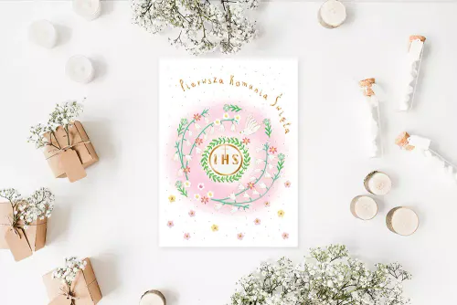 Karnet A5 Komunia Gołąb Różowy na Arena.pl