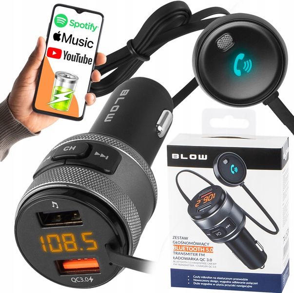 TRANSMITER BLUETOOTH SAMOCHODOWY ŁADOWARKA ZESTAW GŁOŚNOMÓWIĄCY USB zdjęcie 1