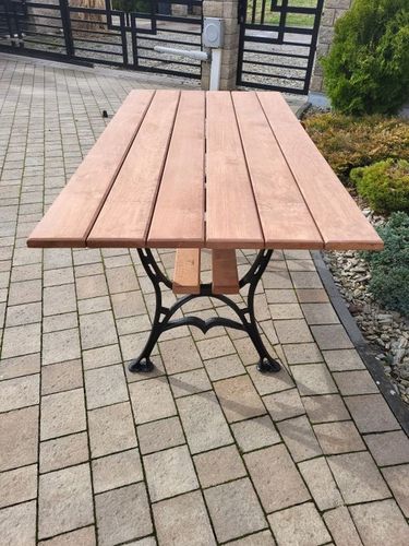 Ogrodowy stół drewniany olcha 150cm odlew żeliwny meble ogrodowe na Arena.pl