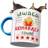 Kubek Błękitny Śmieszny Uwaga Gorrrący Towar Z Nadrukiem Ze Zdjęciem