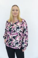 Beżowo-Czarno-Fuksjowe Elegancka Bluzka we Wzory Kora 42