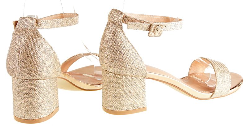 Sandały na obcasie słupku 6 cm. szampańskie brokatowe Rozmiar obuwia - 37 zdjęcie 6