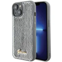 Etui Guess Sequin Script Metal na iPhone 15 - srebrne