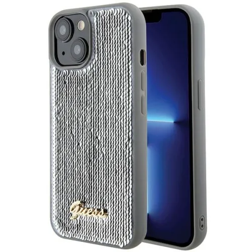 Etui Guess Sequin Script Metal na iPhone 15 - srebrne na Arena.pl