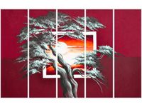 70CM 150CM OBRAZ 5 ELEM KARMAZYNOWY ZACHÓD SŁOŃCA ŚCIENNY