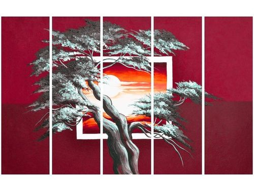 70CM 150CM OBRAZ 5 ELEM KARMAZYNOWY ZACHÓD SŁOŃCA ŚCIENNY na Arena.pl