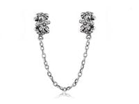 Rodowany srebrny podwójny wiszący charms pandora blokada chain kwiatki flowers cyrkonie srebro 925 SAFETYCHAIN28