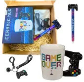 Zestaw dla Gracza - Kubek GAME OVER + Długopis z Kontrolerem + Brelok
