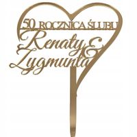 Topper toper na tort Rocznica Ślubu 10 25 30 40 50 IMIONA złote lustro