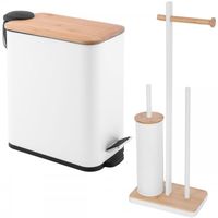Zestaw Łazienkowy Biały Prostokątny Kosz 5L i Stojak na Papier ze Szczotką