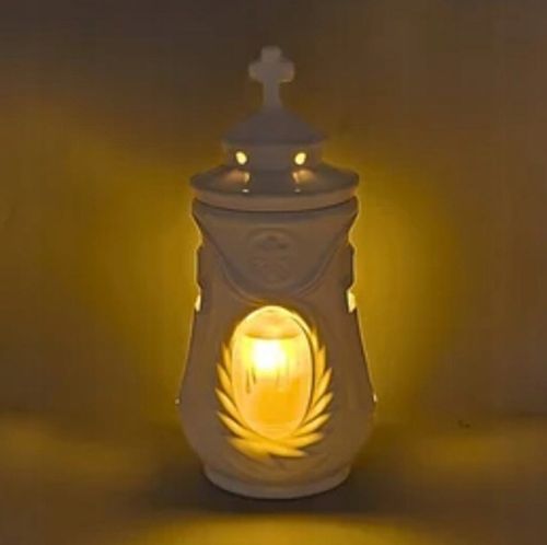 Znicz ceramiczny kapliczka biały 32cm z lampką led na Arena.pl