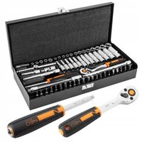 KLUCZE NASADOWE 1/4" ZESTAW 63szt METALOWA KASETKA