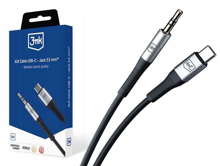 3mk Kabel AUX Cable minijack 3,5 mm - USB C 1 m zdjęcie 5