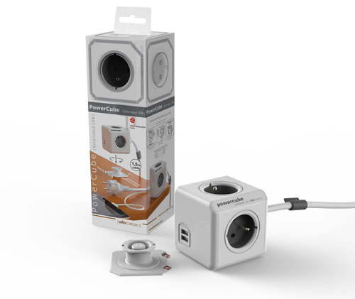 Listwa zasilająca allocacoc PowerCube Extended USB 1,5 m - niebieski, 4x 230 V + 2x USB 2,1 A max na Arena.pl