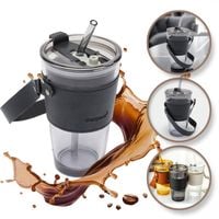 kubek z kolorowego szkła na kawę herbatę ze słomką i zamknięciem 450 ml