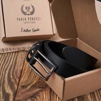 pasek męski skórzany czarny 100 cm ze srebrną klamrą