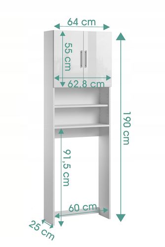 Słupek Regał Nad Pralkę Półka Szafka 190 x 64 x 25 CM Ariel Biały Połysk na Arena.pl