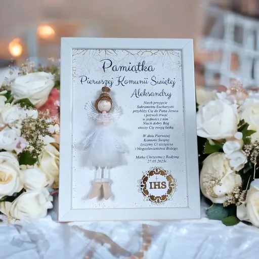I Komunia Anioł Stróż obraz 3D upominek pamiątka od Chrzestnej Dziadków zdjęcie 2