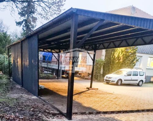 Wiata samochodowa 8x6m częściowa zabudowa + rynna GP167 na Arena.pl