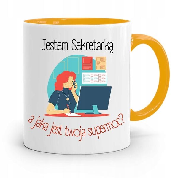 Kubek Żółty Prezent Dla Sekretarki Jestem Z Nadrukiem Ze Zdjęciem zdjęcie 1