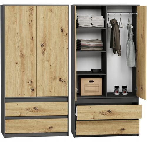 Szafa garderoba 90cm 2drzwi 2szuflad antracyt mix artisan B-9TIP na Arena.pl