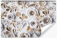 Fototapeta Ścienna Biało-Złote KWIATY Abstrakcja Efekt 3D 450cm x 300cm