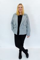 Elegancki Krótki Płaszcz Damski Czarno-Popielaty 40