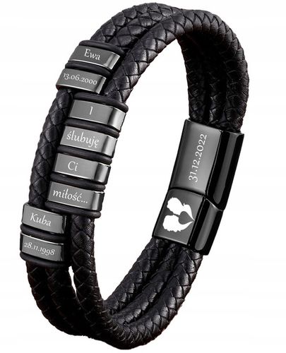 Bransoletka skórzana IMIONA daty z GRAWEREM 316L na Arena.pl