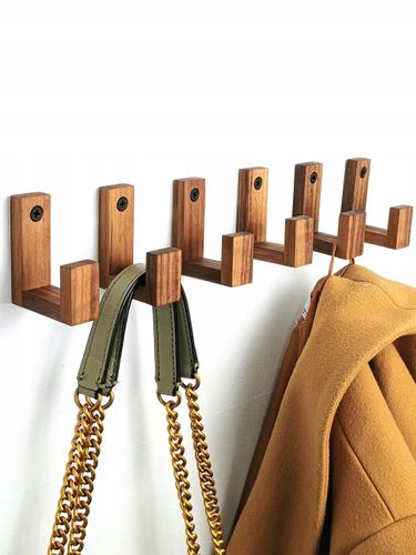 Drewniany Haczyk na Ubrania Garderoby Ścienny na Torebki Naturalny Orzech na Arena.pl