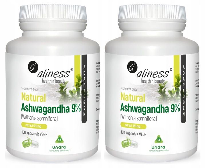 Zestaw Natural Ashwagandha extract 570 mg 9% 200 kapsułek Vege ALINESS zdjęcie 1