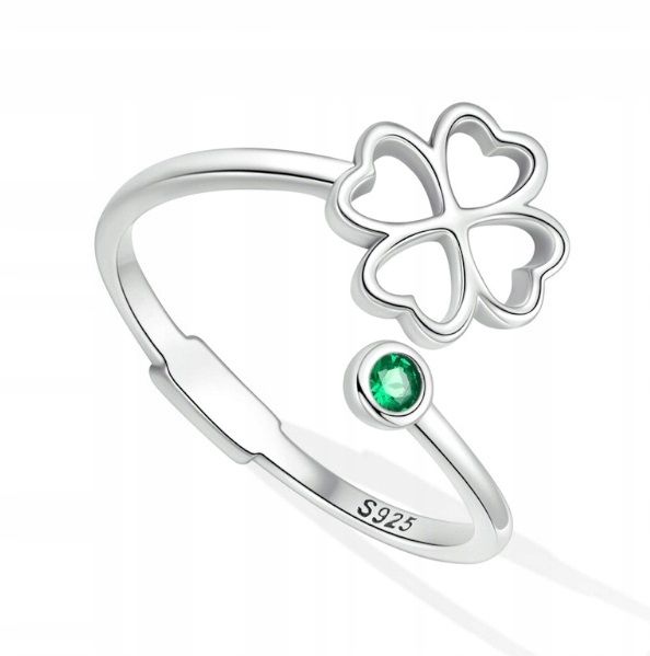 Pierścionek Koniczynka srebro regulowany s925 +pudełko zdjęcie 4