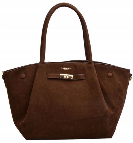 FLORA&CO torebka damska MIEJSKA na ramię ZAMSZ A4 CZEKOLADA na Arena.pl