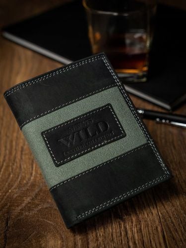 pionowy portfel męski, skóra naturalna, nubuk i jeans always wild na Arena.pl