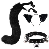 Kostium Cosplay Kota Furry Zestaw Uszy Ogon 65cm Choker Czarny Futrzak