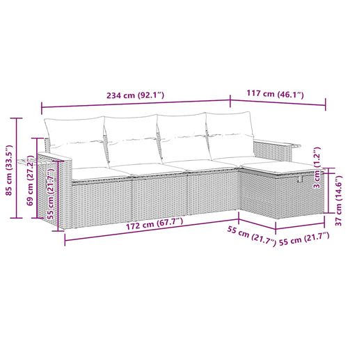 5-cz. zestaw wypoczynkowy do ogrodu, poduszki, szary rattan PE na Arena.pl