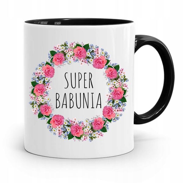 Kubek Czarny Dzień Babci Super Babunia Prezent Z Nadrukiem Ze Zdjęciem zdjęcie 1